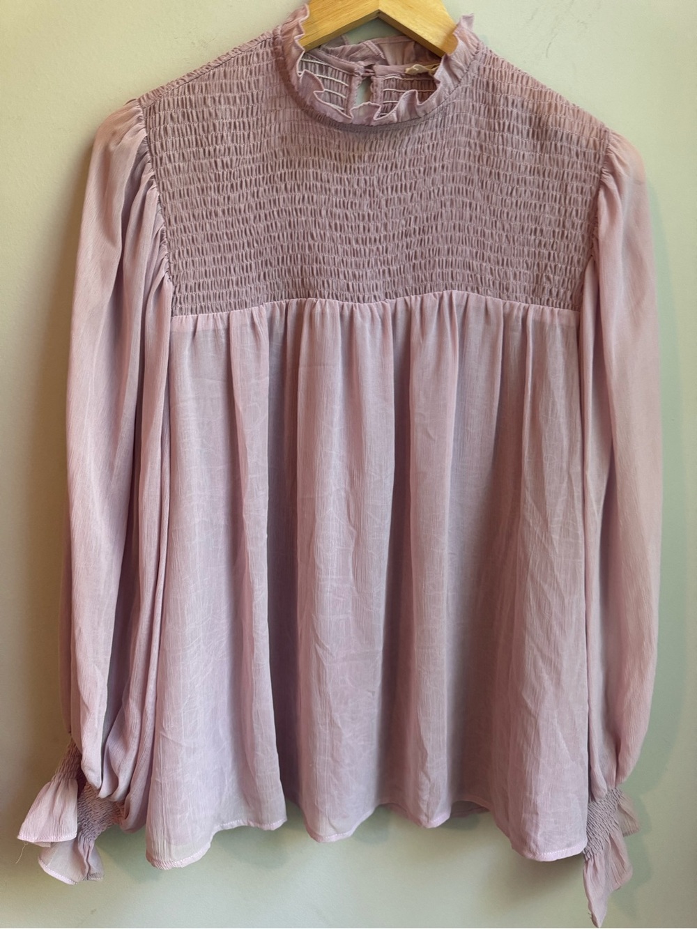 entro Ruffled Smocked High-Neck Blouse - Dusty Rose Boho Medieval